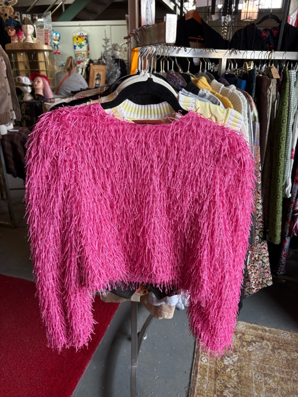 Funky Textured Fringe Long-Sleeve Sweater